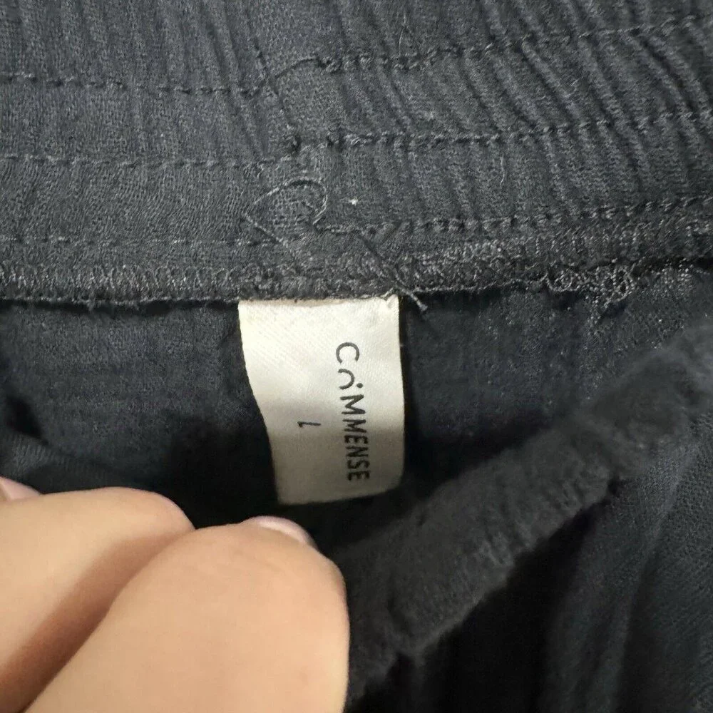 Commense Women's Solid Pull On Straight Leg Pants Black Size Large L 100% Cotton